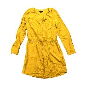 Banana Republic Blouson Dress Womens‎ Sz 4 Yellow Drawstring Belt 1/4 Button